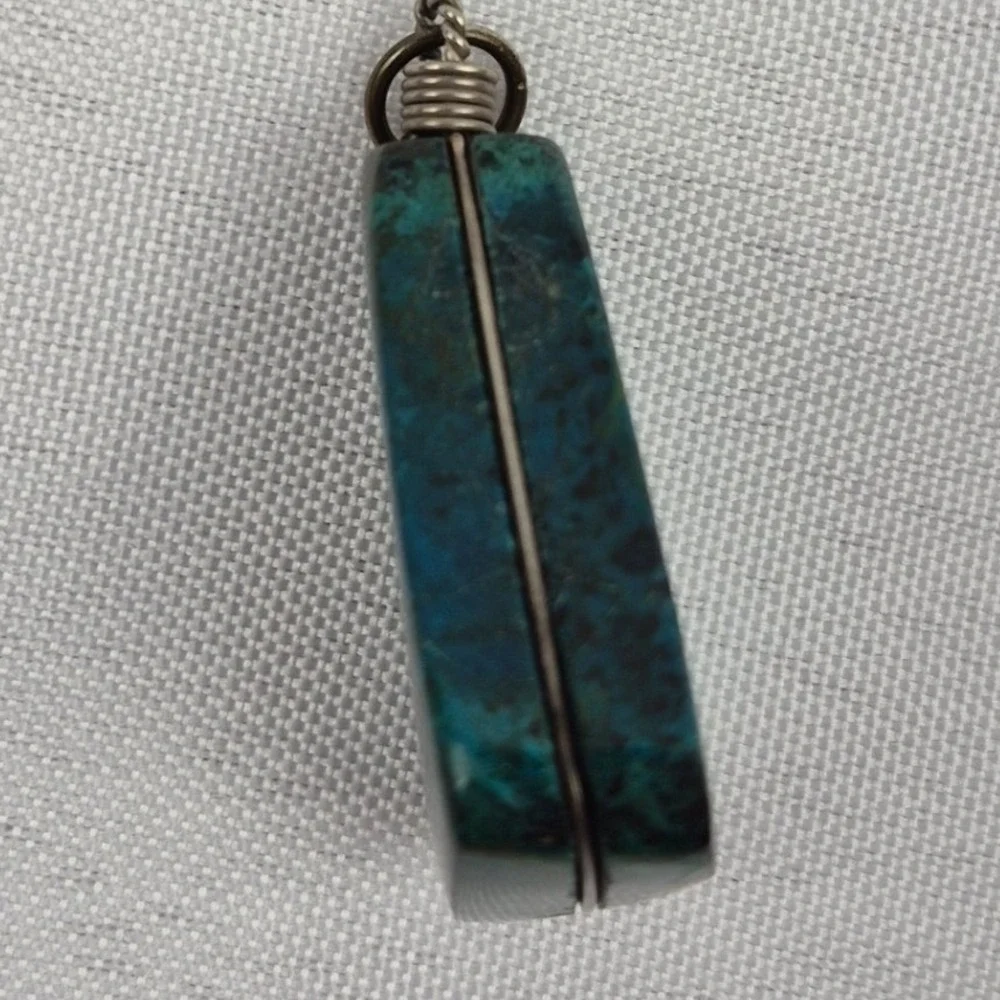 Green Chrysocolla Stone Pendant Trapezoid Shape Natural Gemstone Boho Charm 1.5